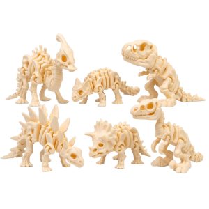 Dinoszaurusz figura szett, 6 db mozgatható flexi csontváz – T-Rex, Triceratops, Stegosaurus, Velociraptor, Ankylosaurus, Parasaurolophus