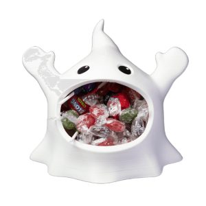 Szellem cukorkatartó tál tátott szájjal – Halloween party kínálótál és asztali dekoráció, 15 x 13 cm
