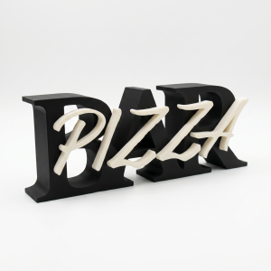 Pizza Bar felirat, pizzás asztal dekoráció – szabadon álló büfé tábla partira, 25 x 12 cm