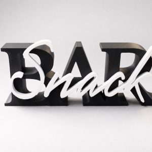 Snack Bar felirat, snack asztal dekoráció – szabadon álló büfé tábla partira, 25 x 12 cm